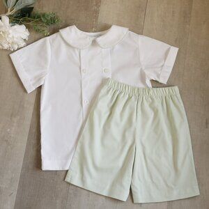 Dressy Short Set Bailey Boy's Green & White Size 5 Ring Bearer Spring Portrait